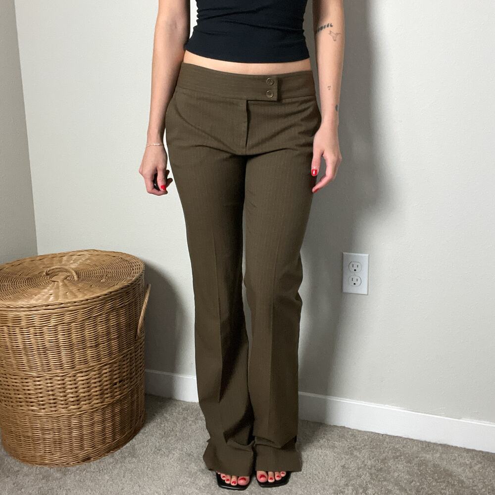 y2k vintage brown low rise pinstriped straight leg office siren trousers pants